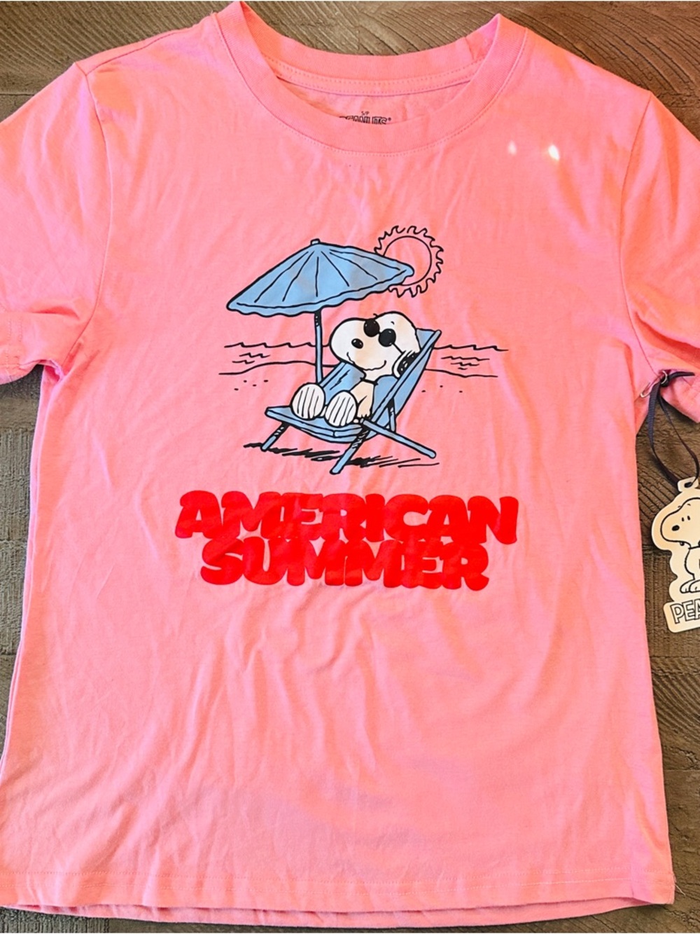 NWT Peanuts Snoopy American Summer T-Shirt Women’s Pink Graphic Tee Small - Picture 2 of 7